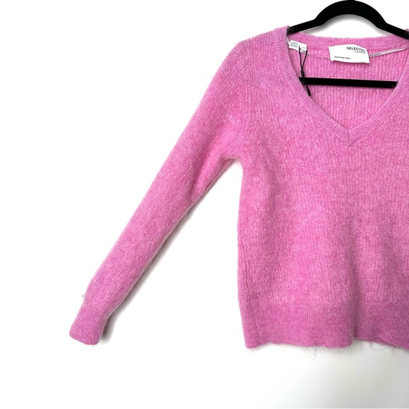 Selected Femme Coquette Girl Baby Pink Wool Mohair Blend V-Neck Sweater - Picture 6 of 15